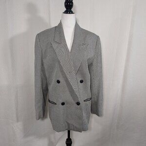Vintage Houndstooth Blazer Black and White double-breasted Shoulder pads Size 10